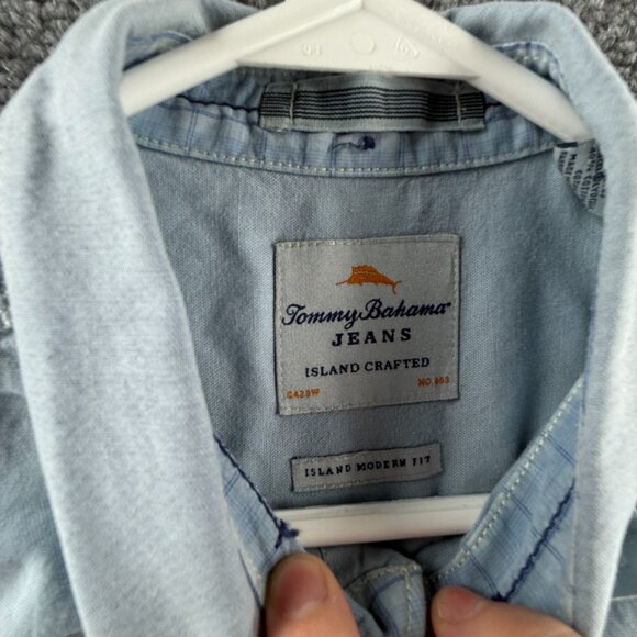 Tommy Bahama Medium Beach Tencel Cotton Hawaiian Blue Long Sleeve Button Up Men - Picture 8 of 16